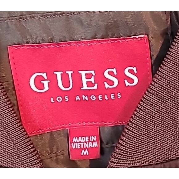Guess Sonia Puffer Bomber Jacket Women’s M Reddish Brown Y2K Crop - Picture 4 of 9